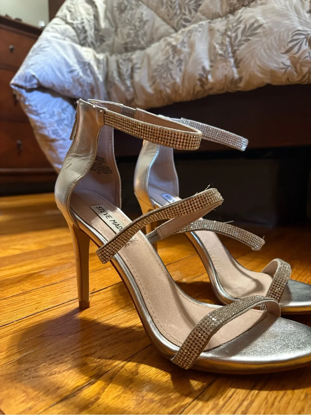 Steve Madden Silver Crystal-Strap High Heel Sandals
